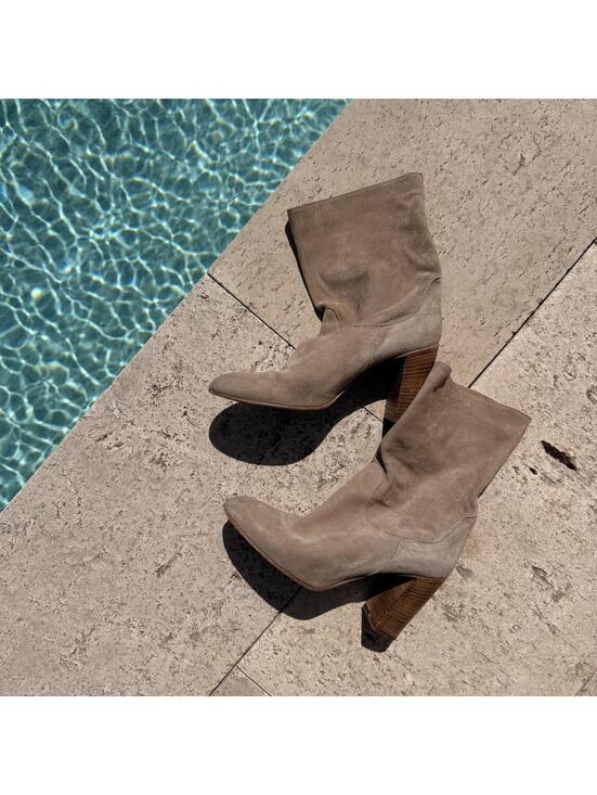 Free People Shoes - Vintage Free People Taupe Suede Mid-Calf Boots with Wooden Heel